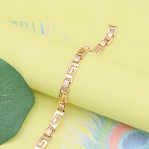 "Elegant Greek Key Design Rose Gold Bracelet in Glossy Finish, XPBL1120 - Picture 11 of 12